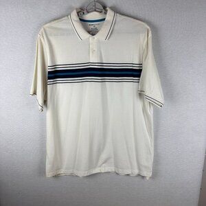BASIC EDITIONS MEN'S STRIPED CHEST POLO SHIRT, SHORT SLEEVE, WHITE, SIZE 2X